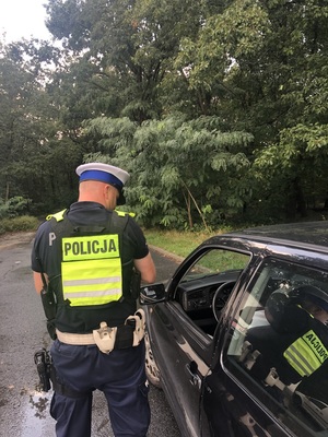 policjant kontroluje samochód
