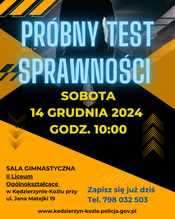 Plakat zapraszający na próbny test sprawności.