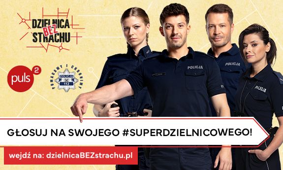 Policjanci dzielnicowi na plakacie promującym konkurs